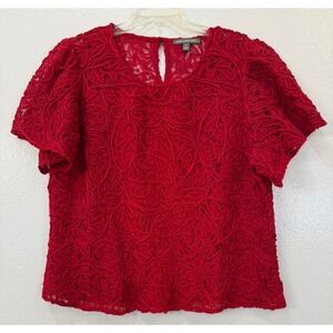 Kate & Mallory Size XL Red Lace Bodice Lined Short Sleeve Top Blouse